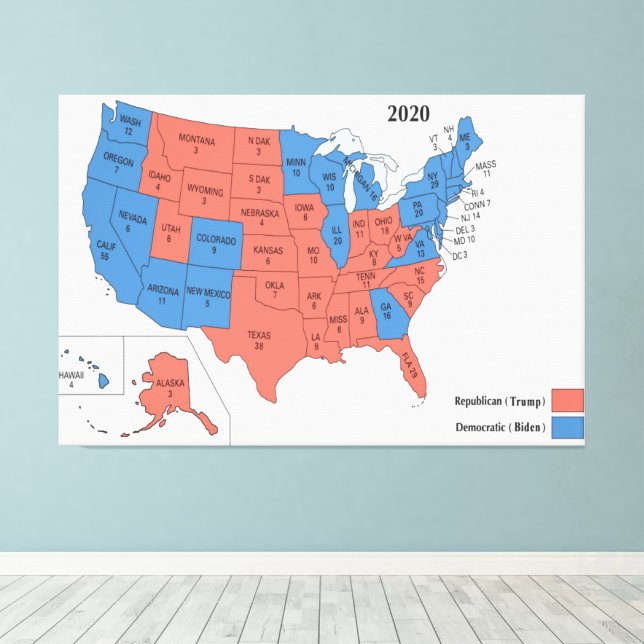 2020 Electoral College US Election Map 60x40 inch Canvas Print (Insitu(Wood Floor))