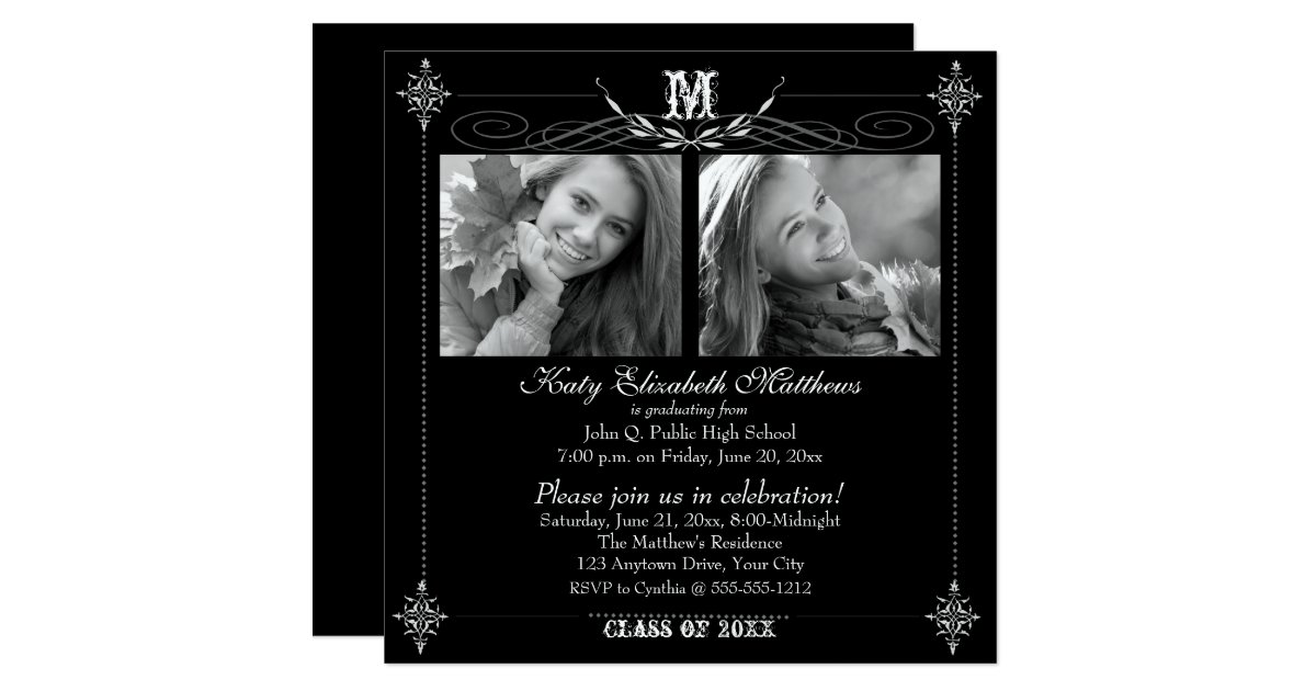2020 Elegant Two Photo Monogram Graduation Invitation | Zazzle.com