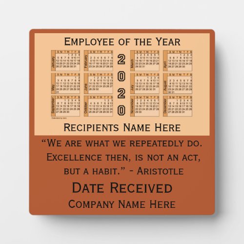 2020 Employee of the Year Desk Calendar by Janz Plaque