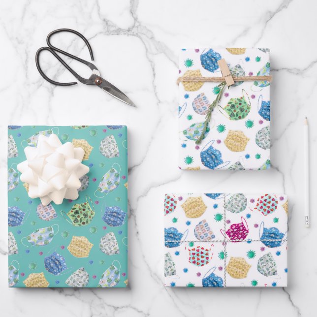 2020 Face Mask Covid Quarantine Pattern Wrapping Paper Sheets (Front)