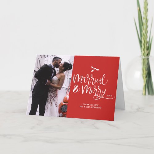 2020 first Christmas Married and Merry Newlyweds Holiday Card