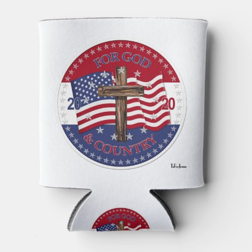 2020 For God and Country Cross And American Flag Can Cooler