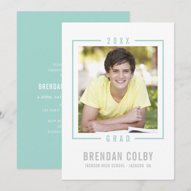 2020 GRAD INVITE photo frame modern mint green (Front/Back)