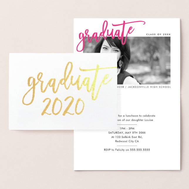 2020 GRAD PARTY modern minimlist lettering script Foil Card (Display)