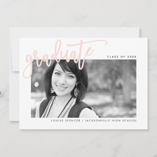 2020 GRADUATE modern lettered overlay blush pink Thank You Card (Front)