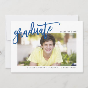 2020 GRADUATE modern lettered overlay royal blue Thank You Card