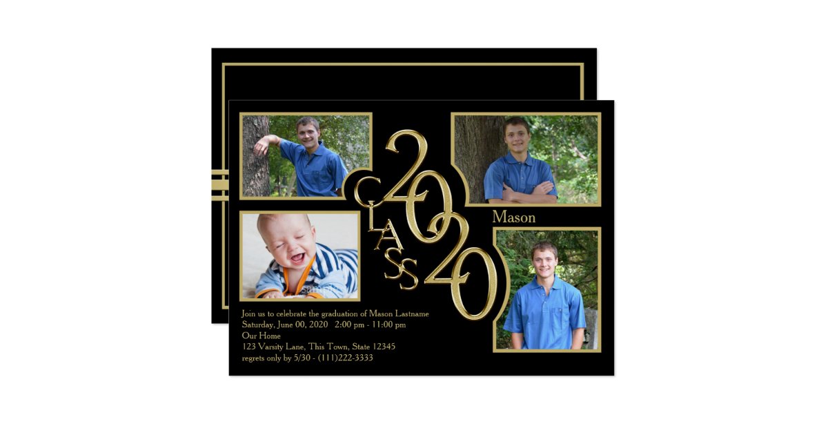 2020 Graduation Class Of Quad Photo Black Invitation