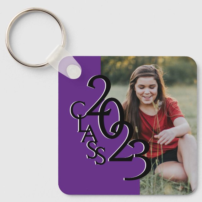 2020 Graduation Keepsake Photo Purple and Black Keychain (Front)