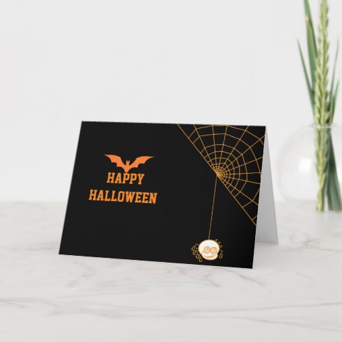 2020 Happy Halloween with Black Bat and Spider web Card