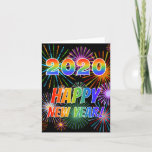[ Thumbnail: 2020 Happy New Year! + Colorful Fireworks Pattern Card ]