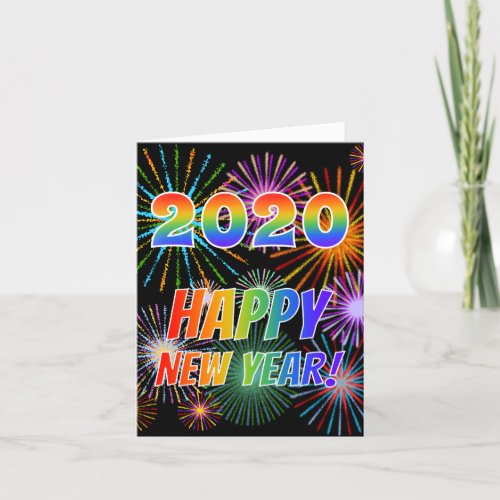 2020 HAPPY NEW YEAR  Colorful Fireworks Pattern Holiday Card