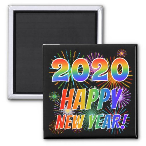 2020 HAPPY NEW YEAR  Colorful Fireworks Pattern Magnet