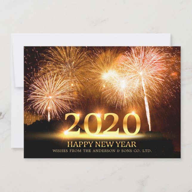 2020 Happy New Year Elegant Fireworks Greeting Holiday Card (Front)