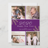 2020 Happy New Year | Purple Photo Collage Holiday Card