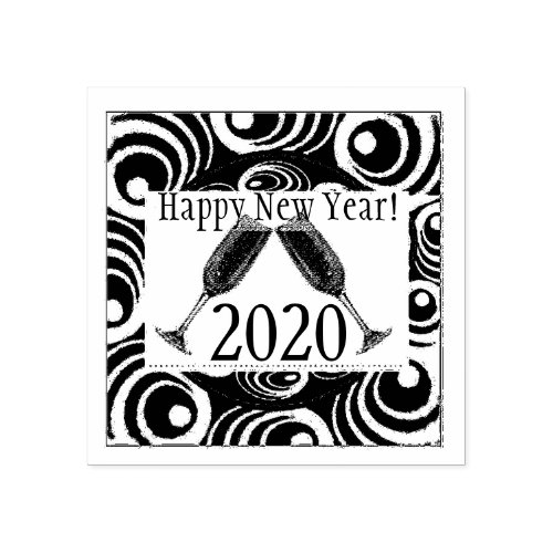 2020 Happy New Year Stamp with dotted line
