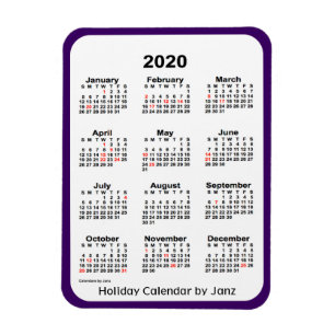 2020 Holiday Calendar by Janz Purple Magnet