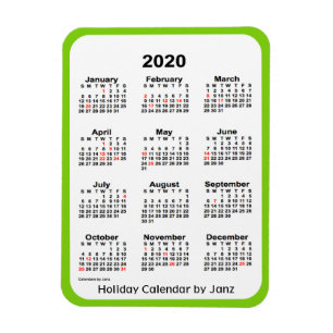 2020 Holiday Calendar by Janz Yellow Green Magnet