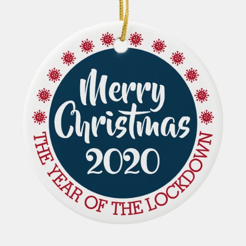 2020 lockdown covid pandemic Christmas blue red Ceramic Ornament