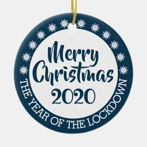 2020 lockdown covid pandemic Christmas blue white Ceramic Ornament