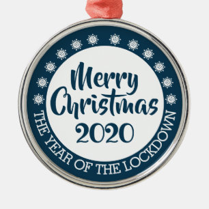 2020 lockdown covid pandemic Christmas blue white Metal Ornament
