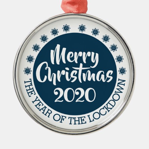 2020 lockdown covid pandemic Christmas blue white Metal Ornament