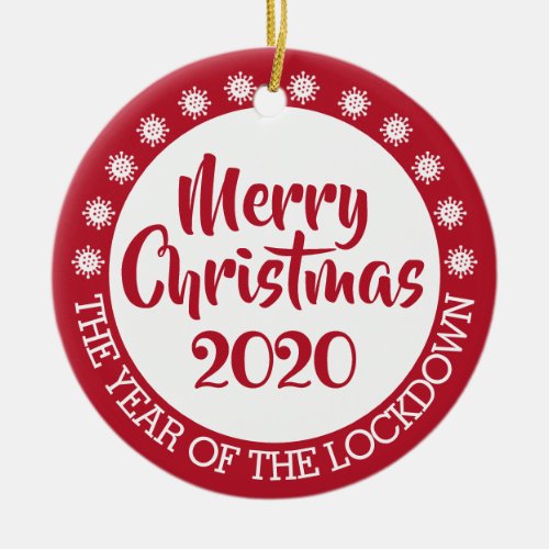 2020 lockdown covid pandemic Christmas red white Ceramic Ornament