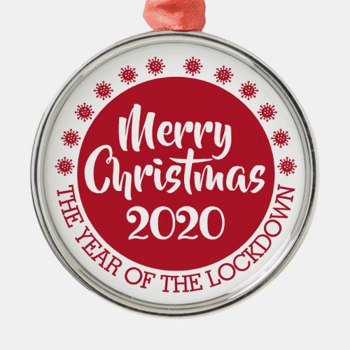 2020 lockdown covid pandemic christmas red white metal ornament