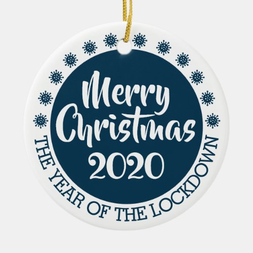 2020 lockdown covid pandemic Christmas white blue Ceramic Ornament