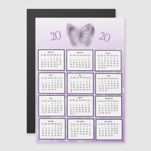 2020 Mini Calendar Purple Butterfly Magnetic Invitation