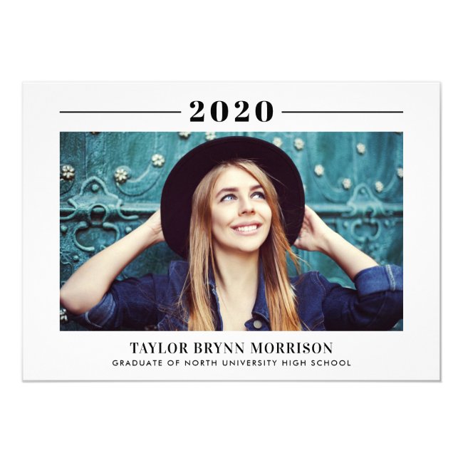 2020 Minimalist | Midnight Blue Photo Graduation Invitation