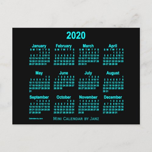 2020 Neon Blue Mini Calendar by Janz Postcard