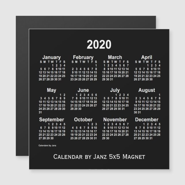 2020 Neon White Calendar by Janz 5x5 Magnet (Front/Back)