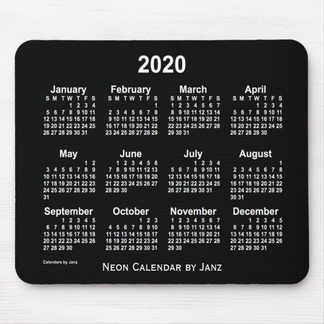 2020 Neon White Calendar by Janz Mouse Pad (Front)