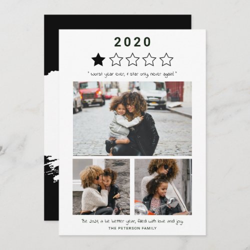2020 New Year rating 3 photos grid black and white Card
