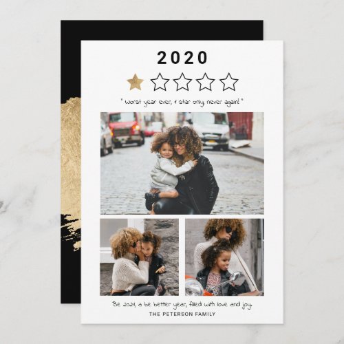 2020 New Year rating 3 photos grid chic gold Card