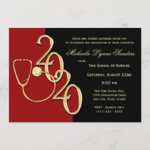 2020 Nursing Medical Field Graduation Red Gold Invitation