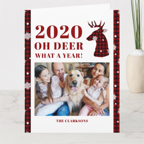2020 Oh Deer Buffalo Plaid Snowflake Photo Card