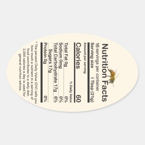 2020 Oval Bee Honey Nutrition Facts Label Yellow 