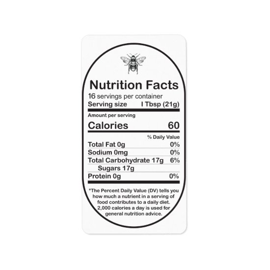 2020 Oval Honeybee Nutrition Facts Label