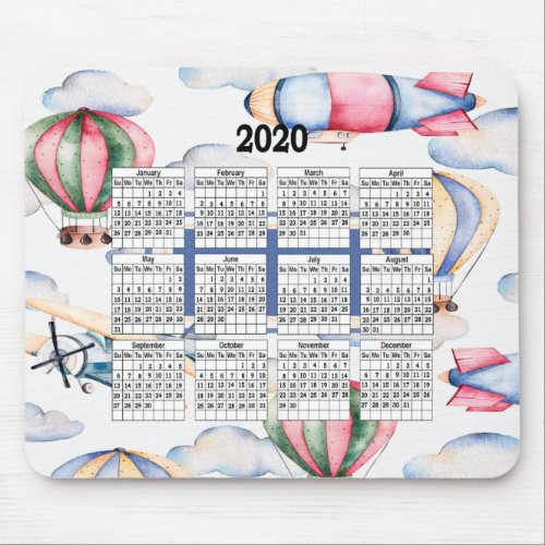 2020 Pastel Transportation Calendar Mouse Pad