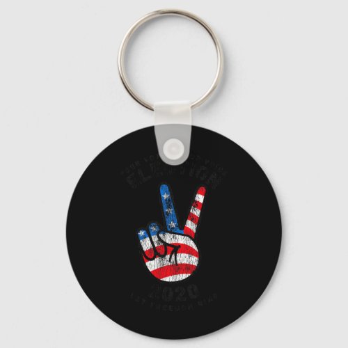 2020 Peace Sign American Flag Vintage Trump Biden  Keychain