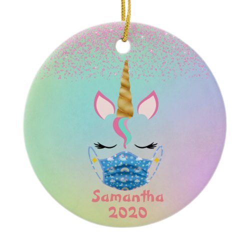 2020 Personalized Unicorn Face Mask Rainbow Ceramic Ornament