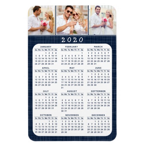 2020 Photo Blue White Magnetic Fridge Calendar Magnet