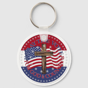 2020 Pray The Vote For God And Country Cross Flag Keychain