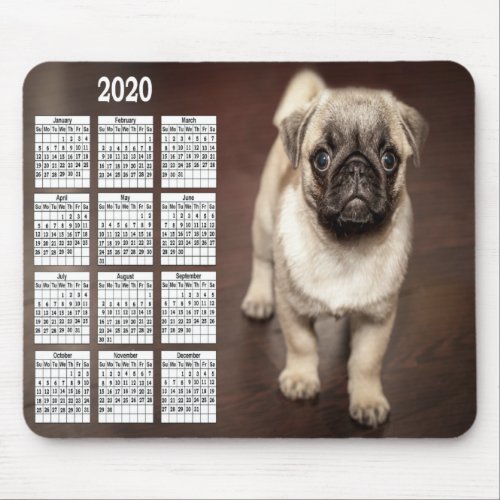 2020 Pug Puppy Calendar Mouse Pad