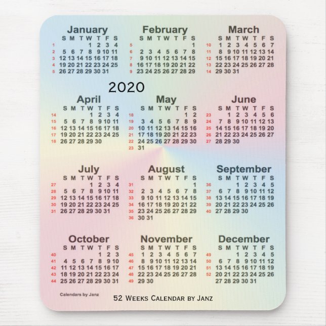 2020 Rainbow 52 Week Large Print Calendar by Janz Mouse Pad (Front)