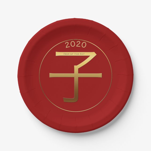 2020 Rat Year Gold embossed effect Paper Plate (Front)