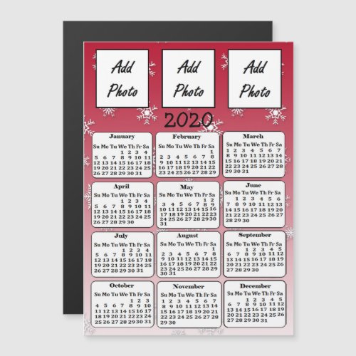 2020 Red Snowflakes Photo Calendar Magnetic Invitation