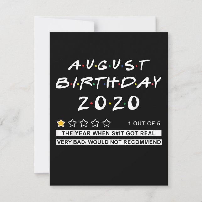 2020 Review August Birthday Very Bad Invitation (Front)