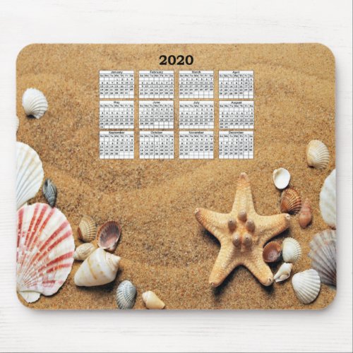 2020 Shells and Star fish Calendar Mouse Pad